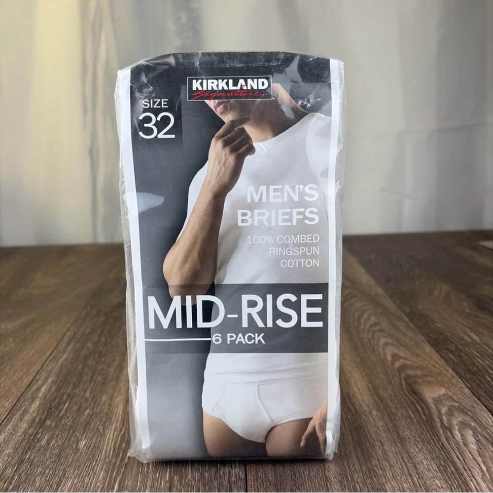 Pack of 6 Kirkland Signature Size 32 Mid Rise White Men's Briefs 100% Cotton